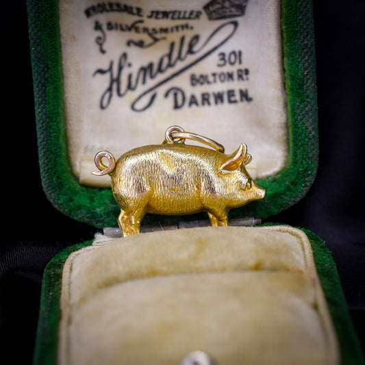 Antique Edwardian 9ct Gold Pig Charm Pendant