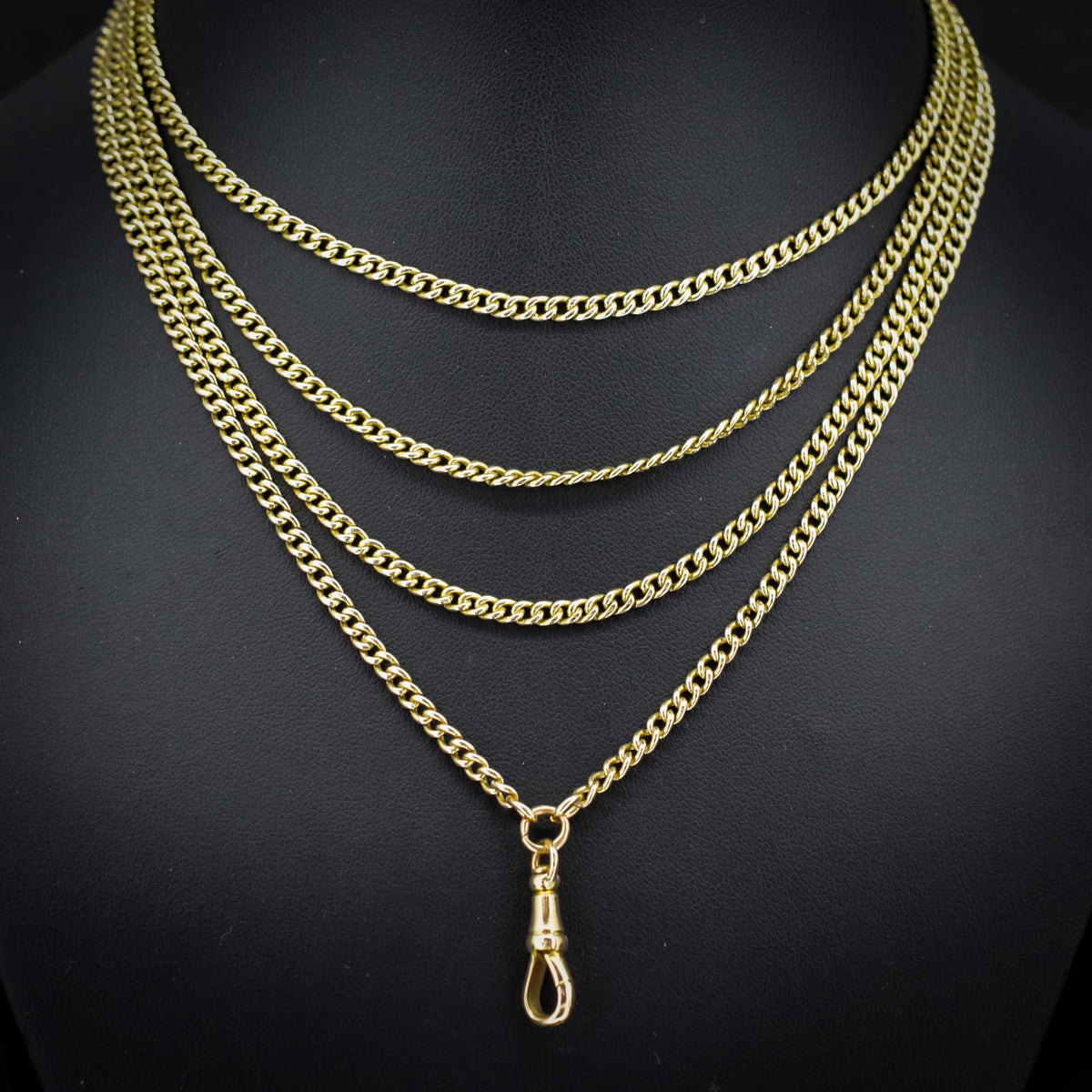 Antique '1904' 9ct Solid Gold Curb Link Guard Chain Necklace with Dog Clip | 58"