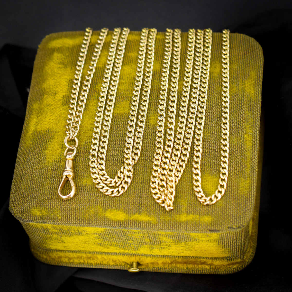 Antique '1904' 9ct Solid Gold Curb Link Guard Chain Necklace with Dog Clip | 58"