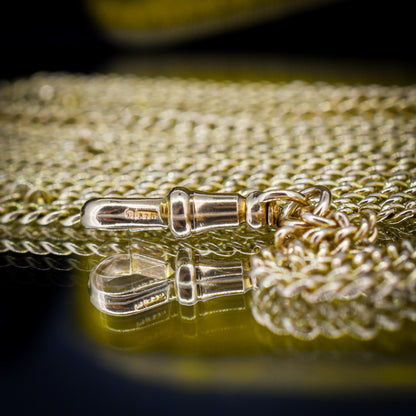 Antique '1904' 9ct Solid Gold Curb Link Guard Chain Necklace with Dog Clip | 58"