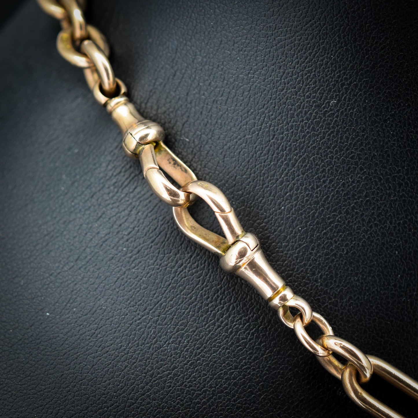 Antique '1902' 9ct Gold Trombone Link Chain Necklace with Dog Clip and T-bar 14.5"