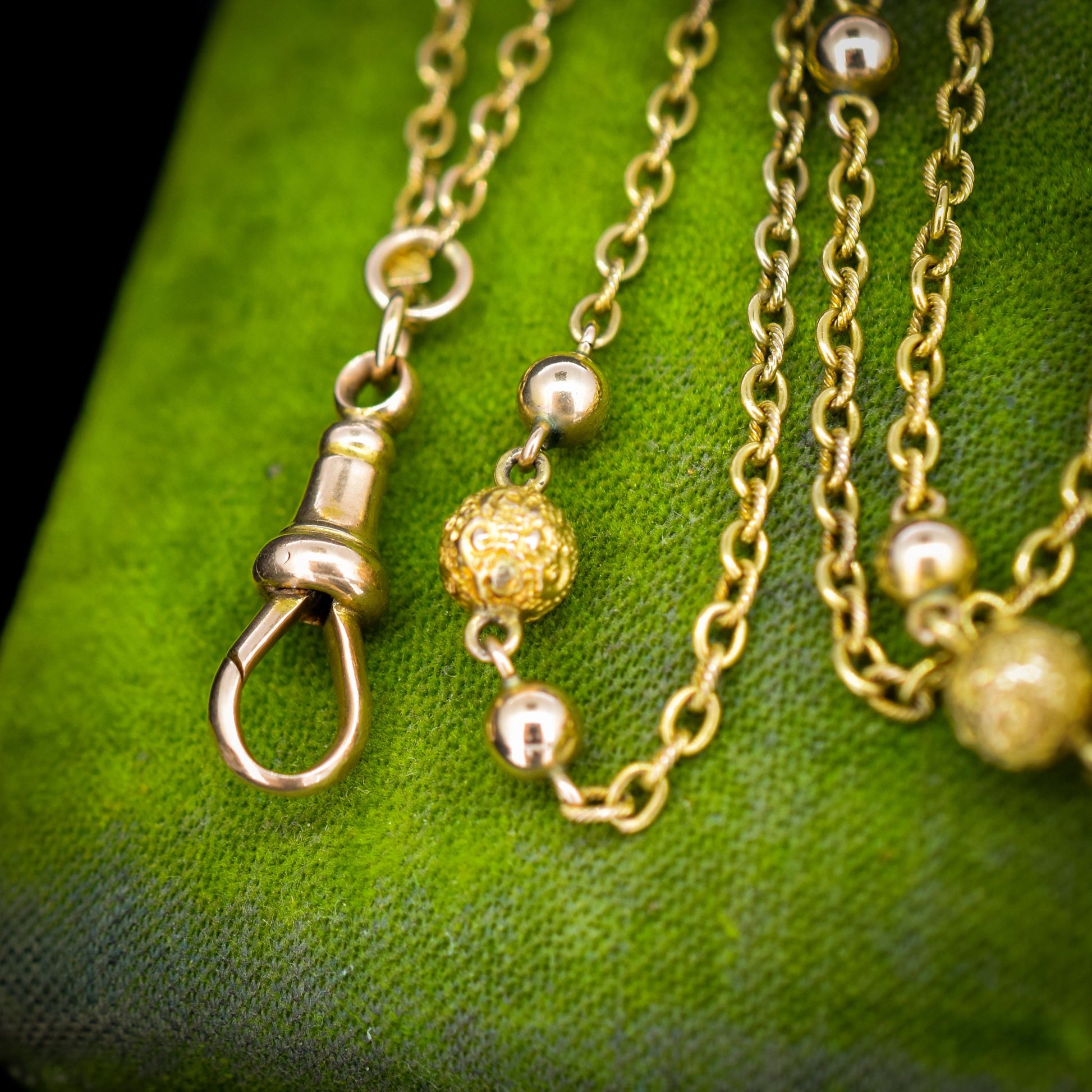 Antique Victorian 15ct Gold Long Fancy Ball Guard Chain Necklace 52"