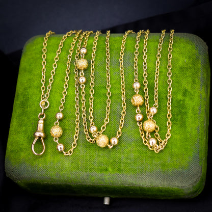 Antique Victorian 15ct Gold Long Fancy Ball Guard Chain Necklace 52"