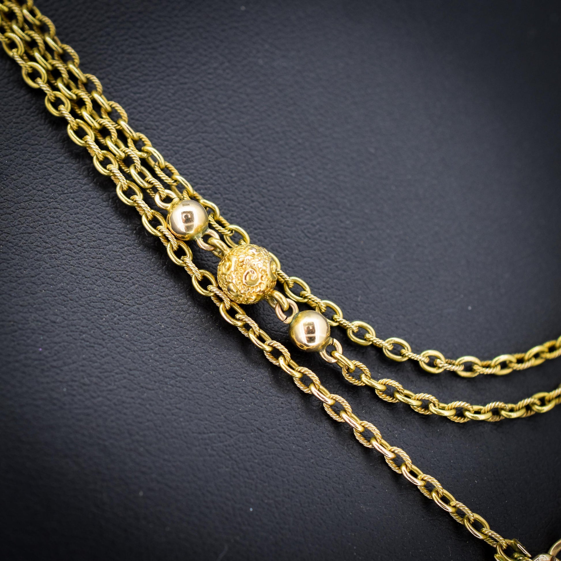 Antique Victorian 15ct Gold Long Fancy Ball Guard Chain Necklace 52"