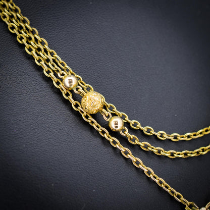 Antique Victorian 15ct Gold Long Fancy Ball Guard Chain Necklace 52"