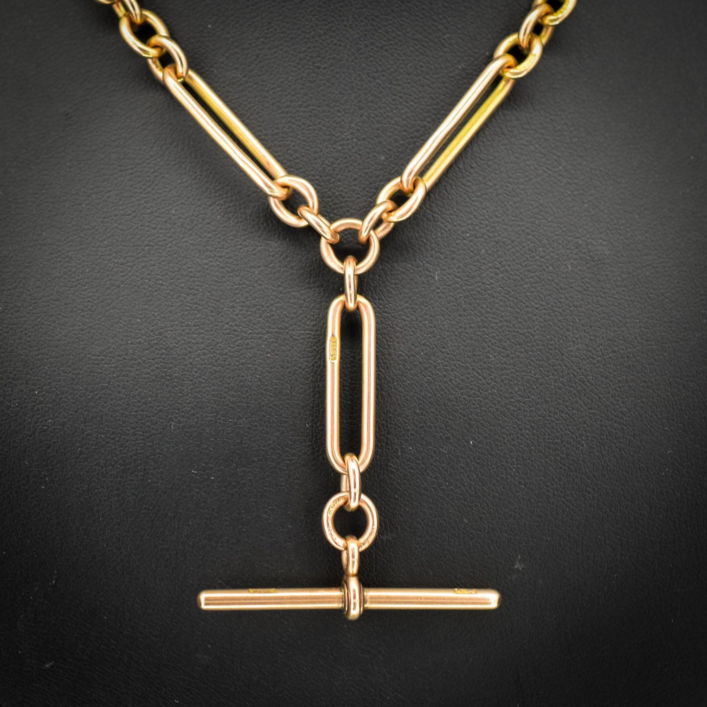 Antique Birmingham '1921' 9ct Gold Trombone Link Albert Chain Necklace | 16"