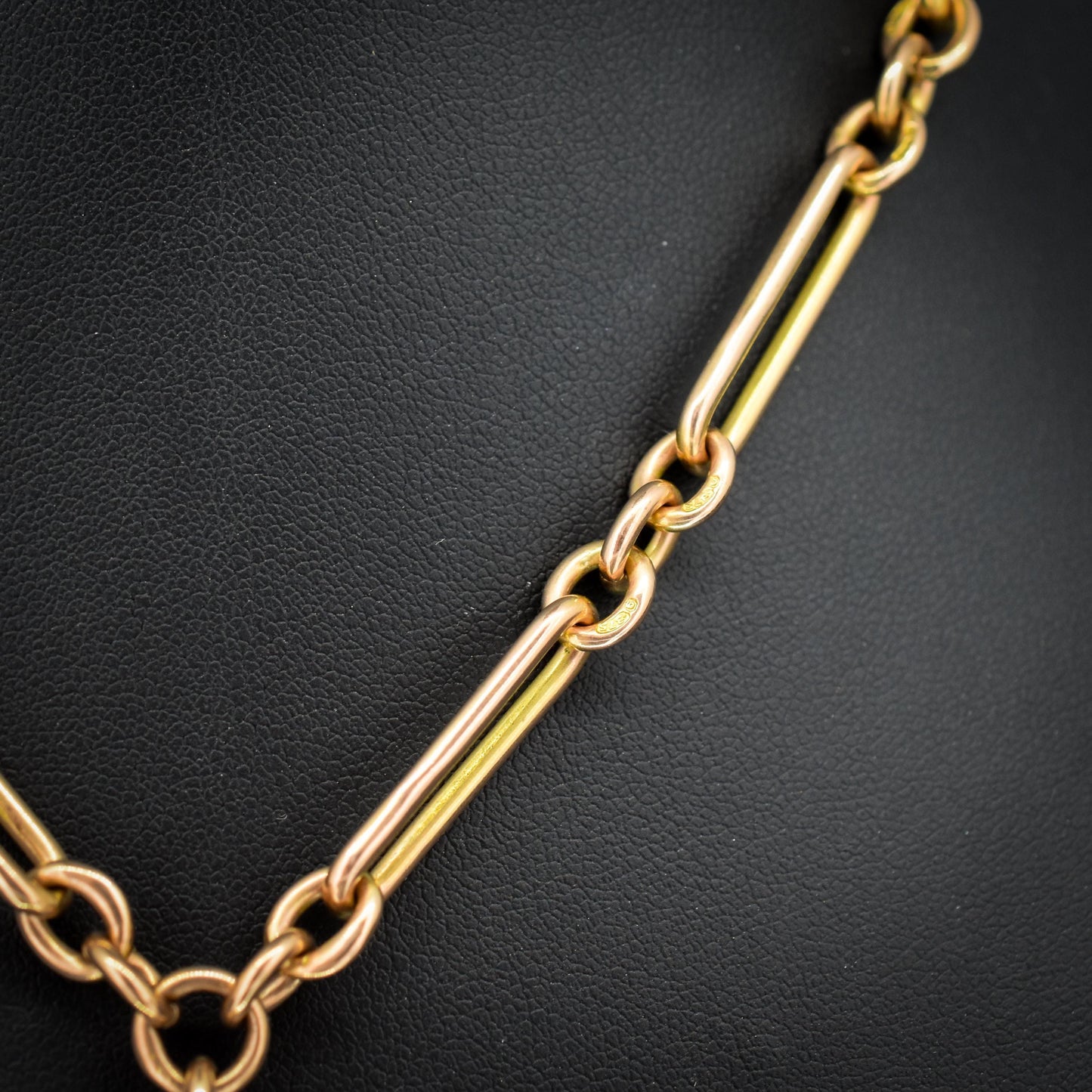 Antique Birmingham '1921' 9ct Gold Trombone Link Albert Chain Necklace | 16"