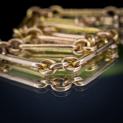 Antique Birmingham '1921' 9ct Gold Trombone Link Albert Chain Necklace | 16"