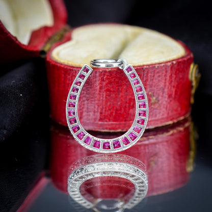French Cut Ruby Horseshoe Platinum Charm Pendant - 0.70ct