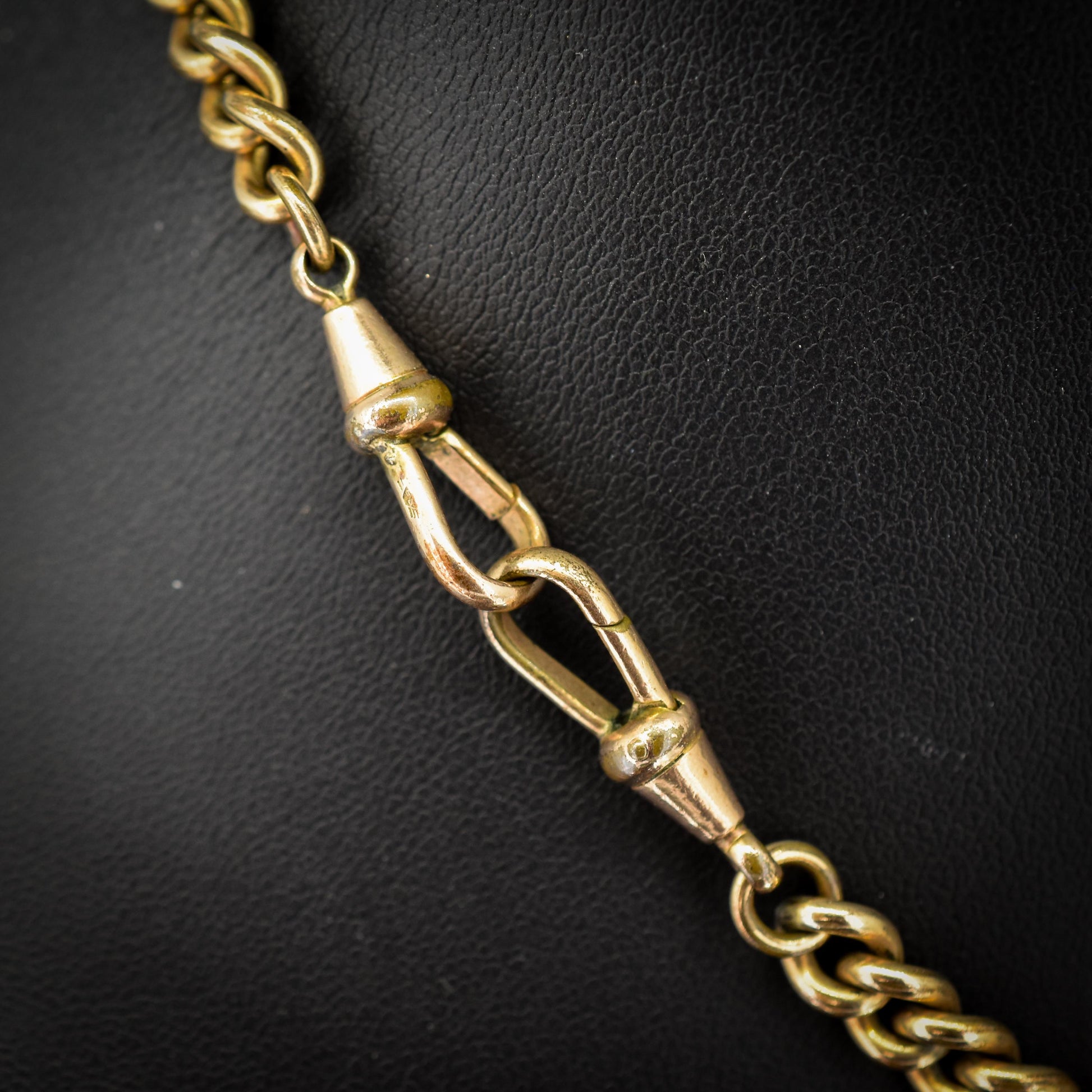 Antique Rolled Gold Curb Chain with T-Bar and Double Dog Clips - 15.5"
