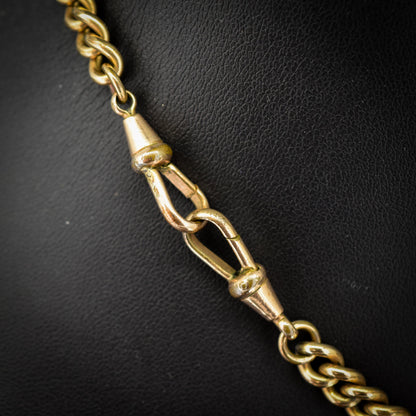 Antique Rolled Gold Curb Chain with T-Bar and Double Dog Clips - 15.5"