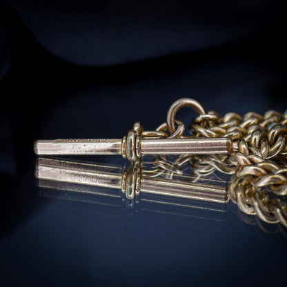 Antique Rolled Gold Curb Chain with T-Bar and Double Dog Clips - 15.5"