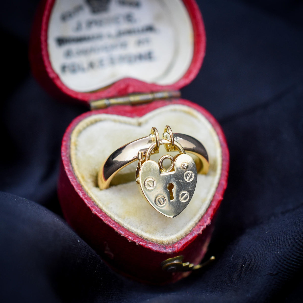 Antique Heart Padlock Drop 9ct Gold Band Ring | Birmingham 1922