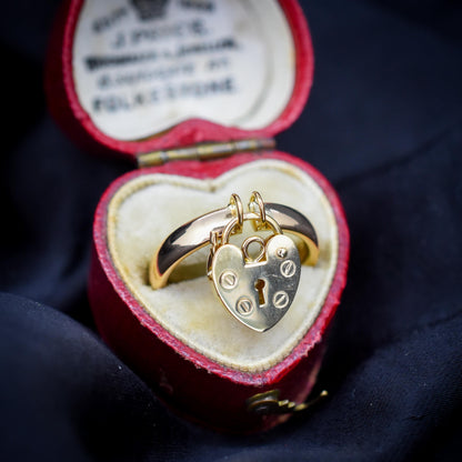 Antique Heart Padlock Drop 9ct Gold Band Ring | Birmingham 1922