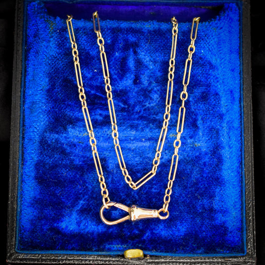 Antique 9ct Yellow Gold Paperlink Chain with Dog Clip | 22" Length