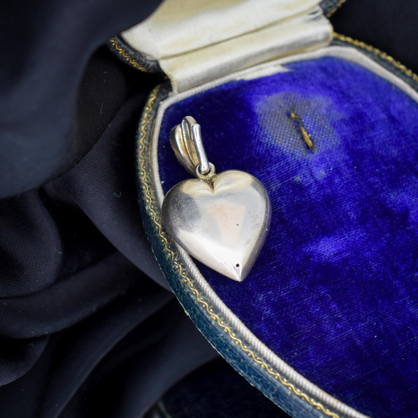 Antique Old Cut Paste Sterling Silver Puffy Heart Pendant