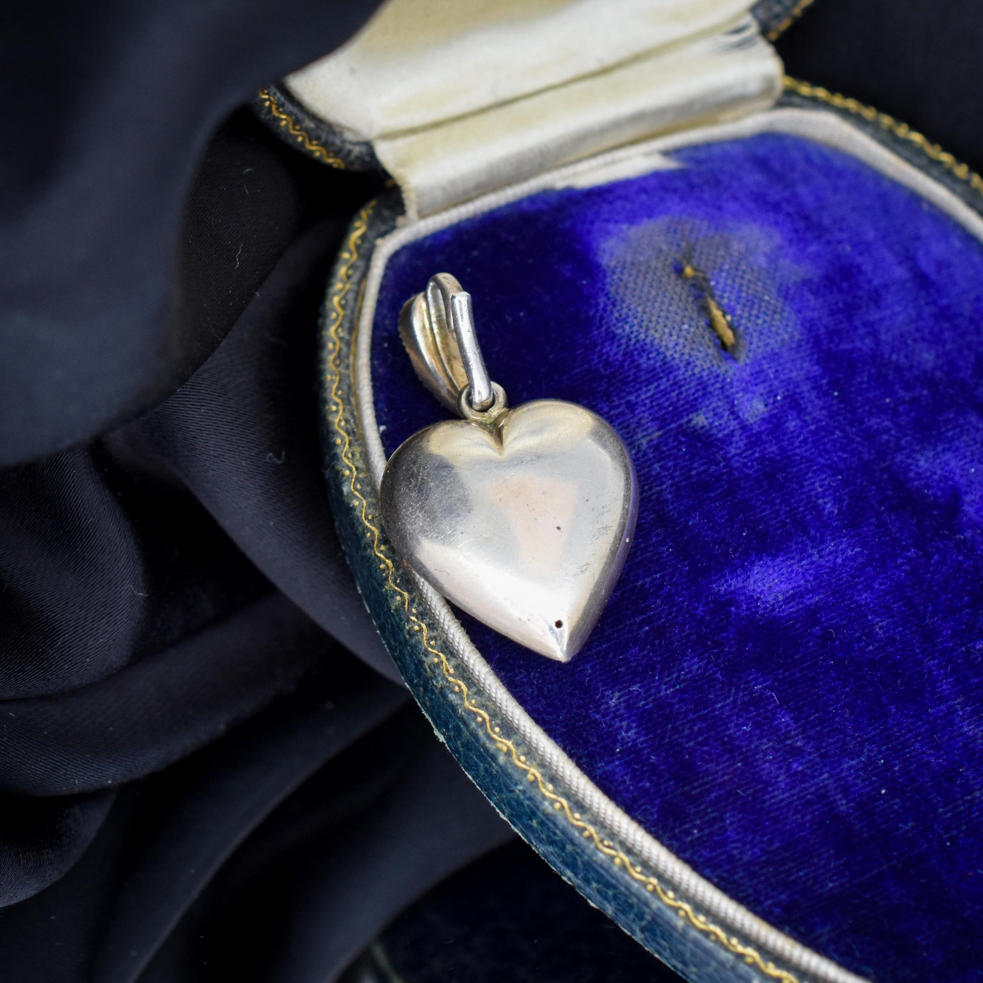 Antique Old Cut Paste Sterling Silver Puffy Heart Pendant
