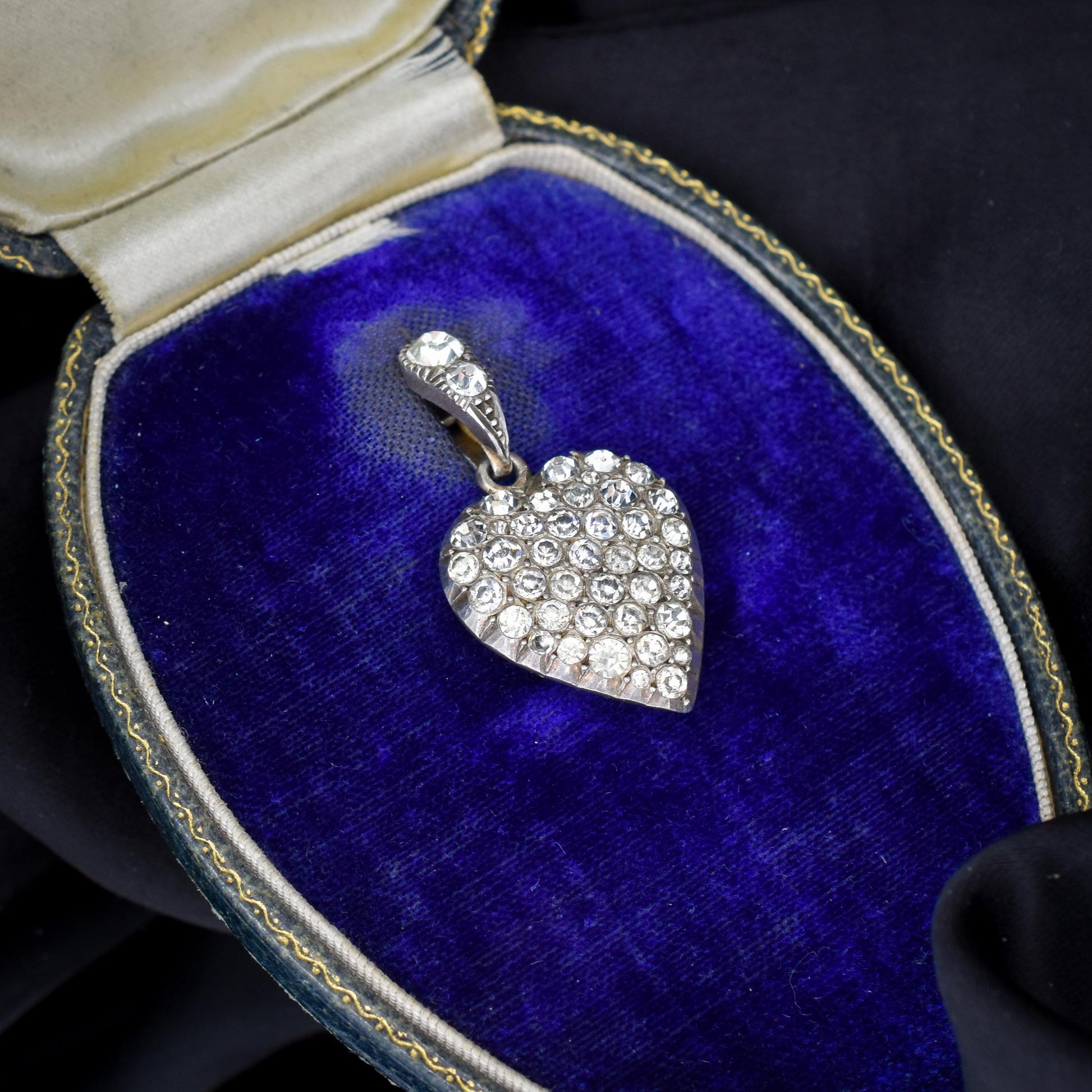 Antique Old Cut Paste Sterling Silver Puffy Heart Pendant