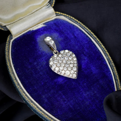 Antique Old Cut Paste Sterling Silver Puffy Heart Pendant
