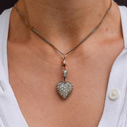 Antique Old Cut Paste Sterling Silver Puffy Heart Pendant