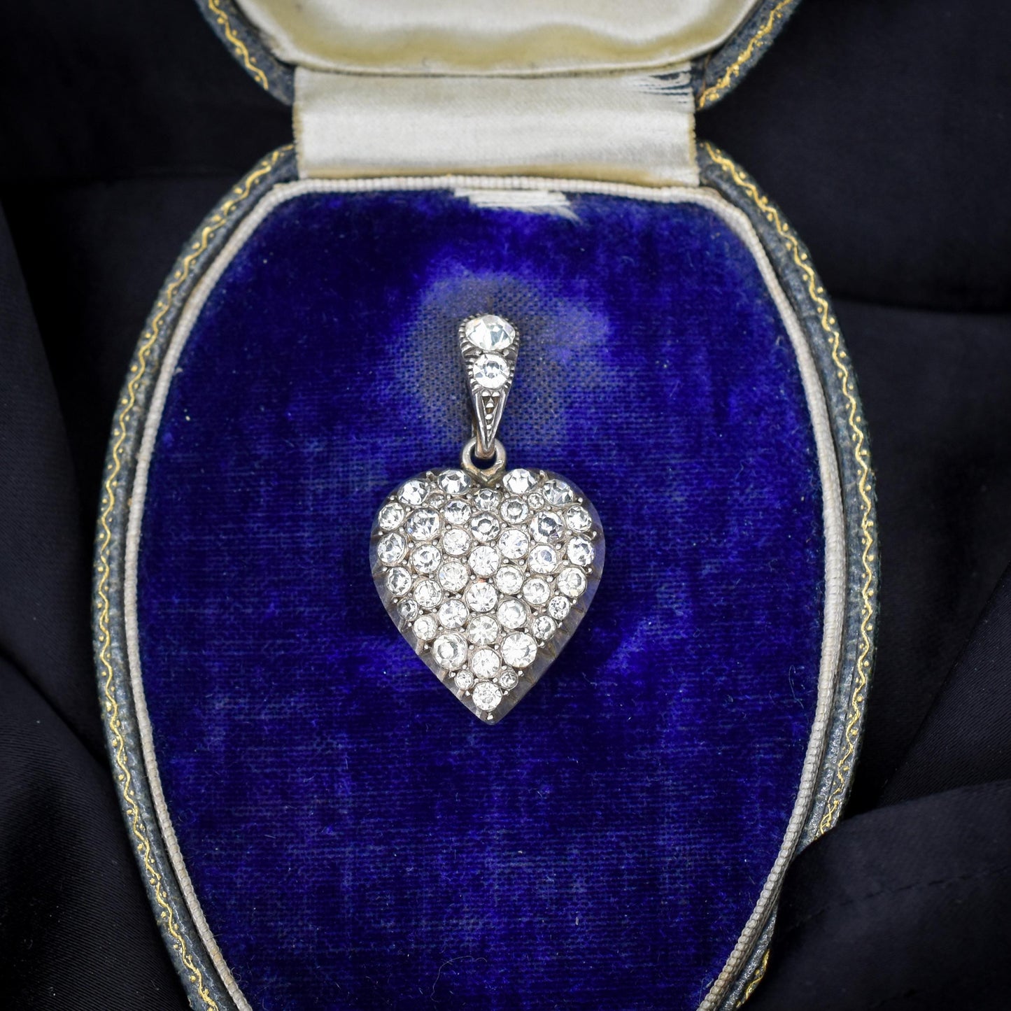 Antique Old Cut Paste Sterling Silver Puffy Heart Pendant