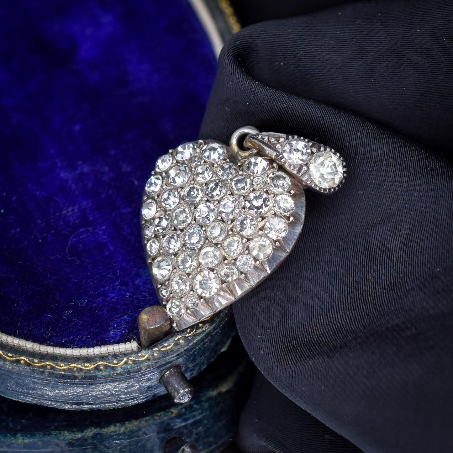 Antique Old Cut Paste Sterling Silver Puffy Heart Pendant