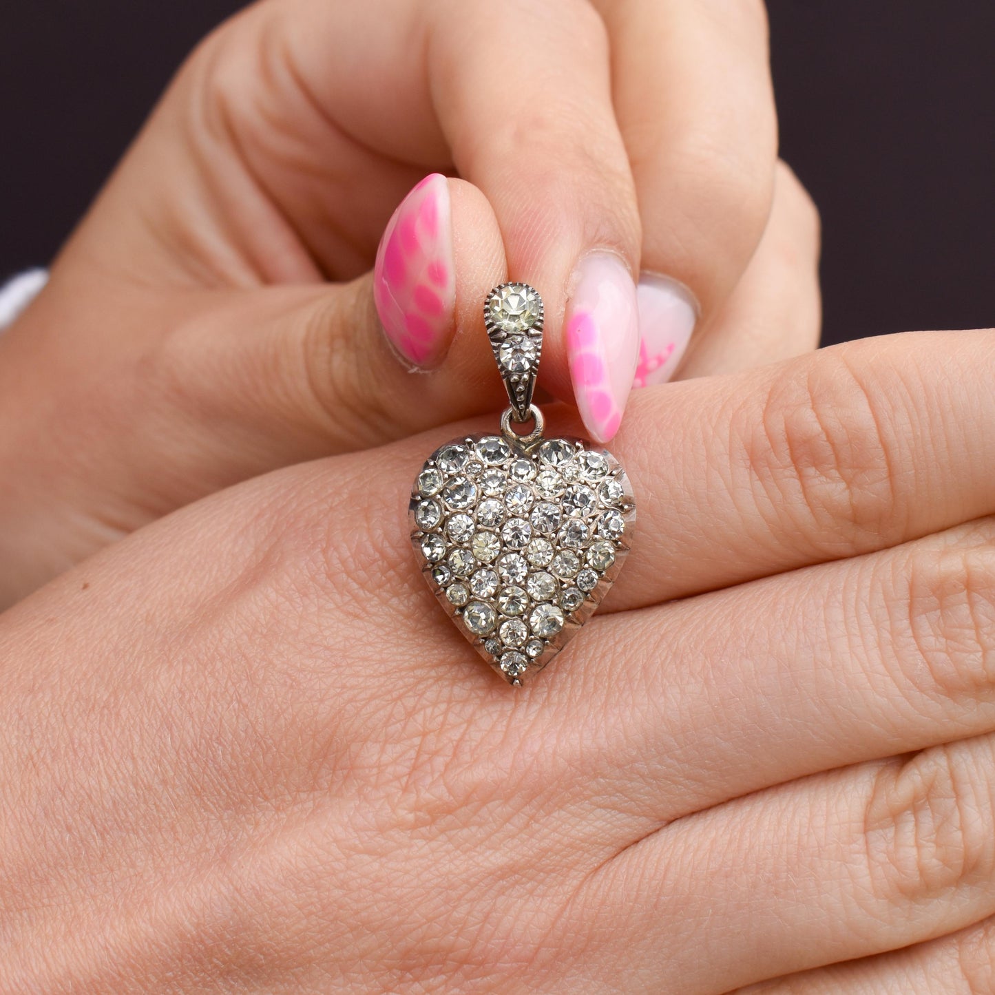 Antique Old Cut Paste Sterling Silver Puffy Heart Pendant
