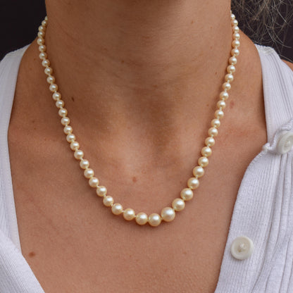 Vintage Graduated Pearl Gold Strand Beaded Necklace | 17"