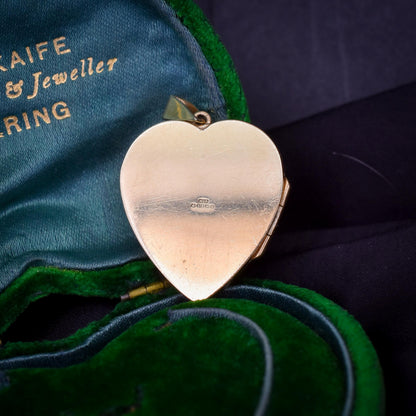 Vintage 9ct Yellow Gold Engraved Floral Heart Locket Pendant