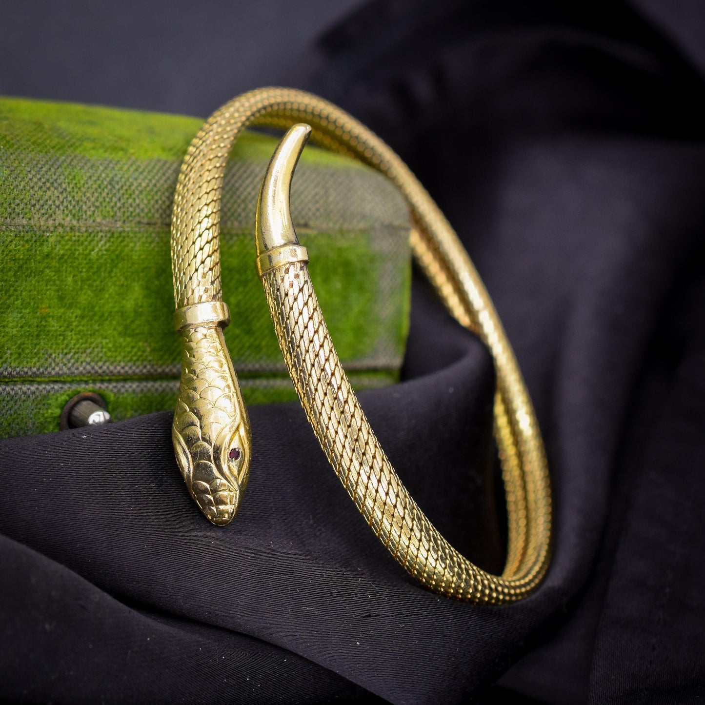 Vintage Art Deco Snake Serpent Rolled Gold Bangle Bracelet