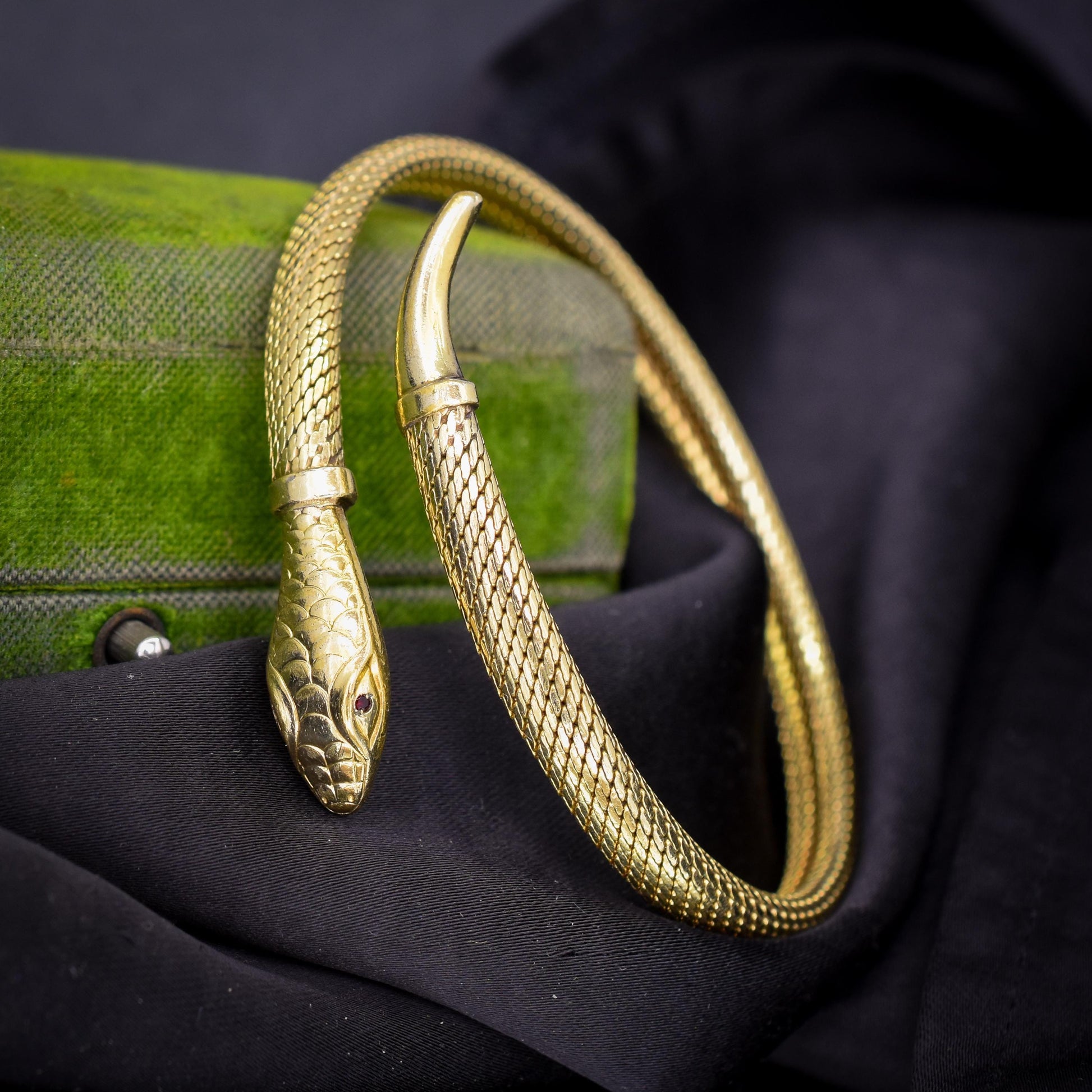 Vintage Art Deco Snake Serpent Rolled Gold Bangle Bracelet