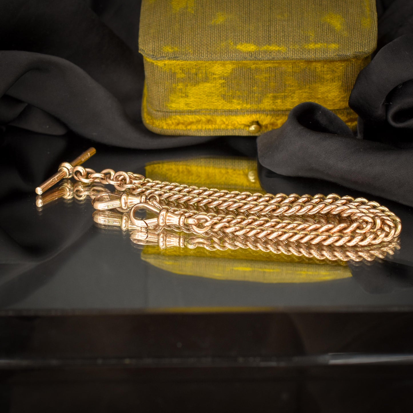 Antique Chester 1921 9ct Gold Graduated Curb Link Albert Watch Chain Necklace - 16.75"
