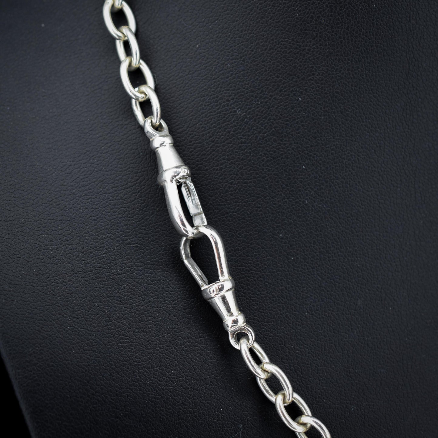 Vintage Sterling Silver Oval Cable Link Watch Chain Necklace with T-Bar and Dog Clips – 18.5"