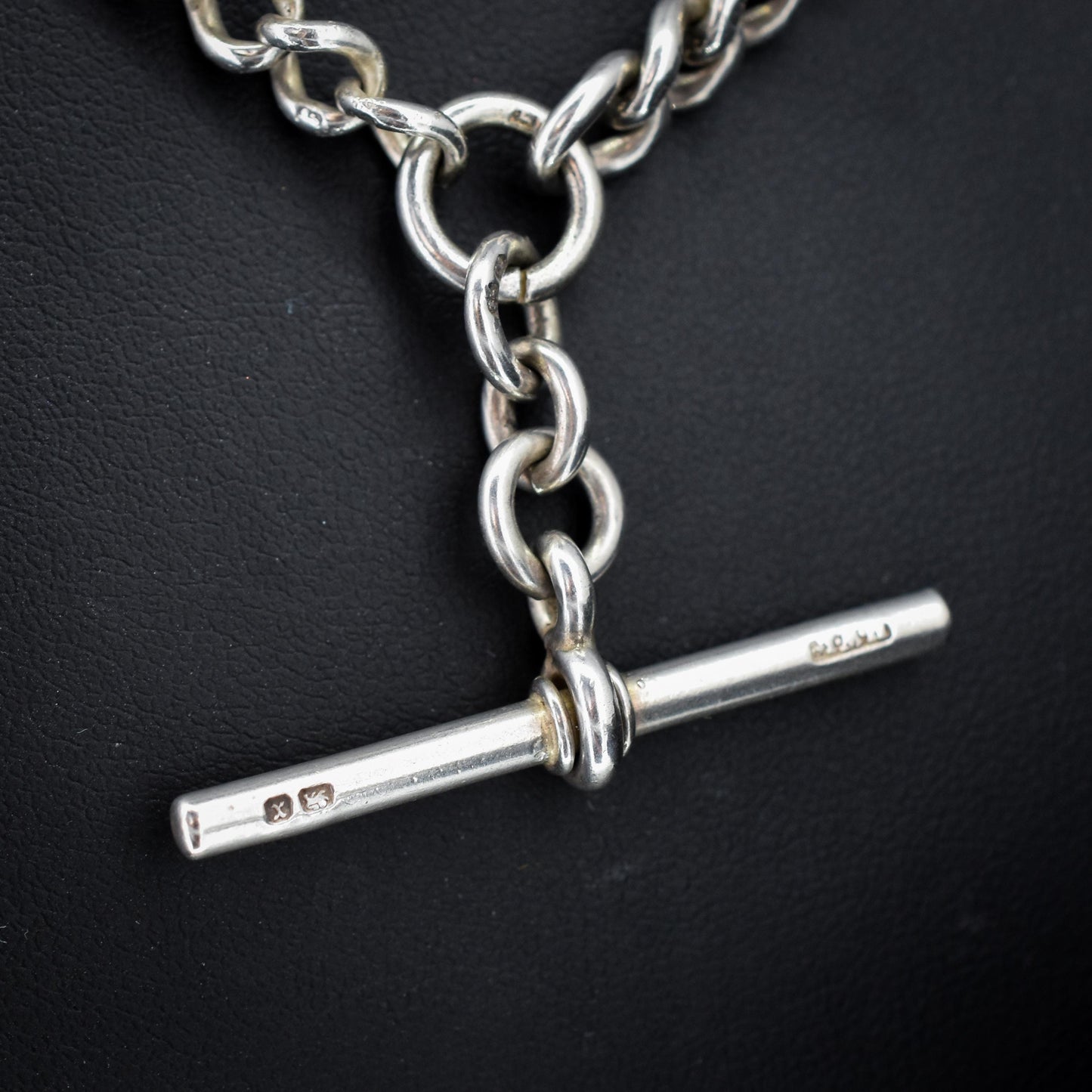 Antique Victorian Sterling Silver Curb Link Double Albert Watch Chain – 16.5"