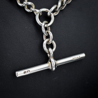 Antique Victorian Sterling Silver Curb Link Double Albert Watch Chain – 16.5"