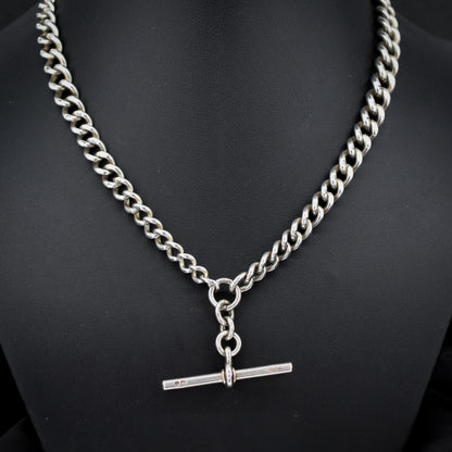 Antique Victorian Sterling Silver Curb Link Double Albert Watch Chain – 16.5"