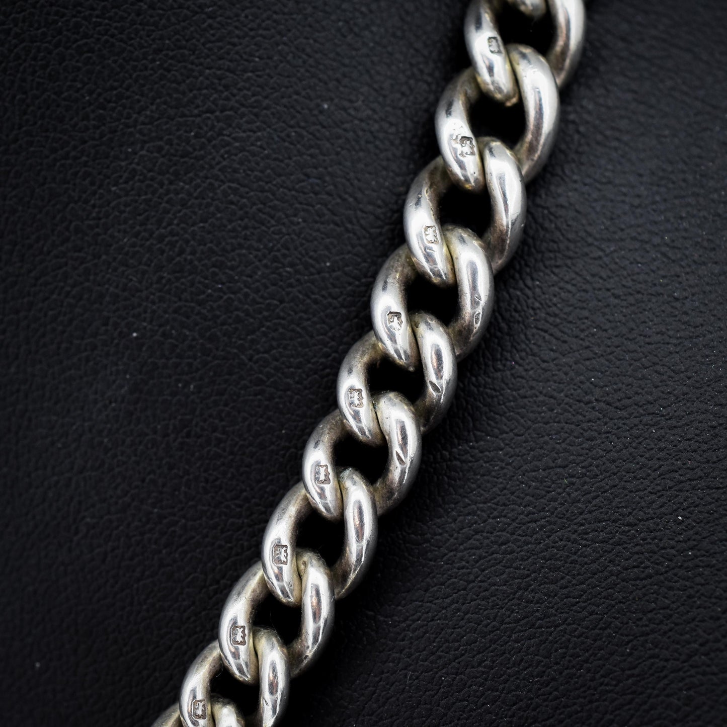 Antique Victorian Sterling Silver Curb Link Double Albert Watch Chain – 16.5"
