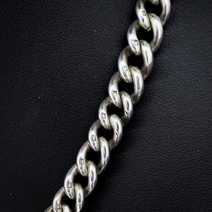 Antique Victorian Sterling Silver Curb Link Double Albert Watch Chain – 16.5"