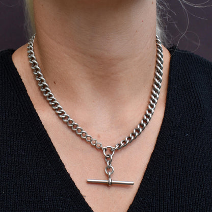 Antique Victorian Sterling Silver Curb Link Double Albert Watch Chain – 16.5"