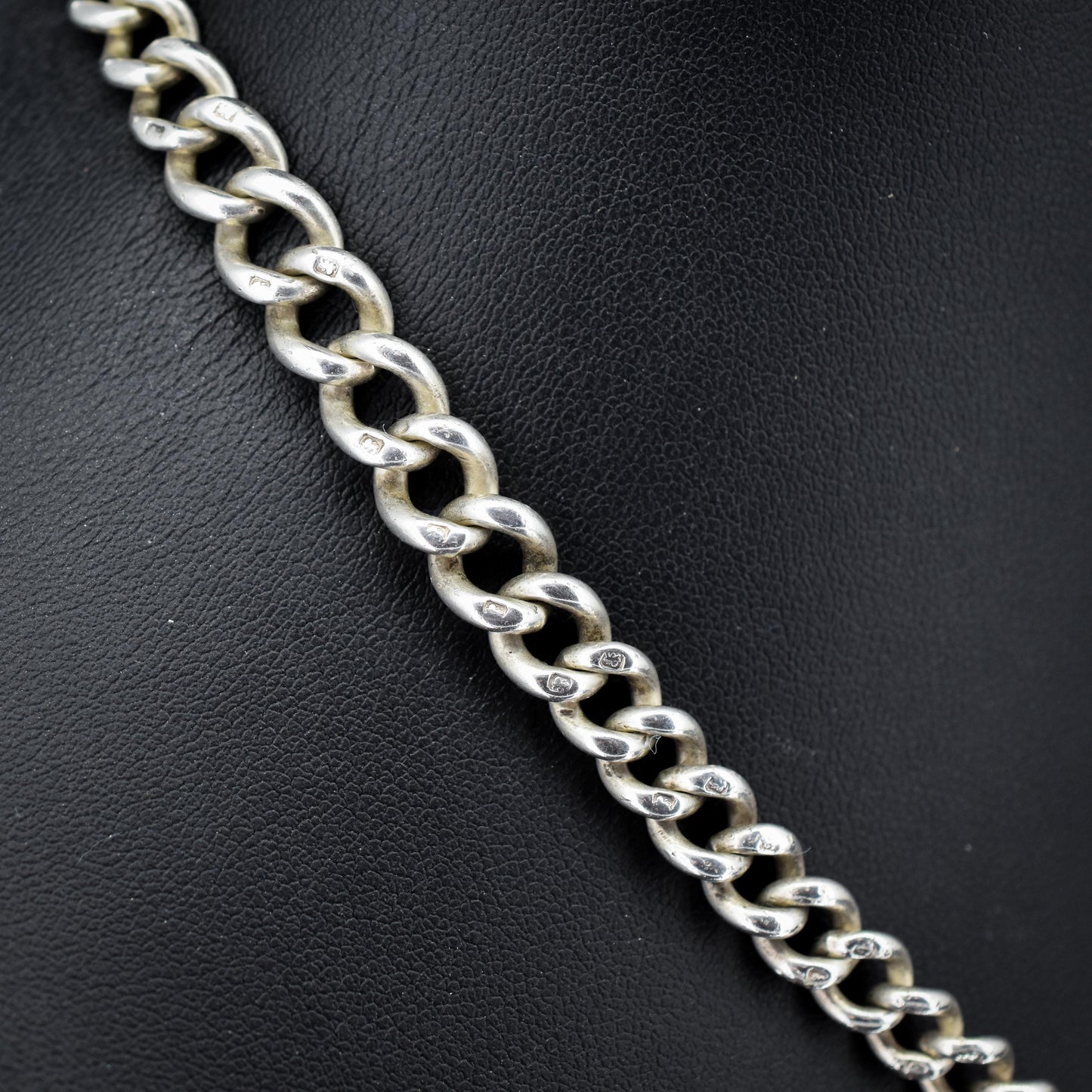 Antique Victorian Sterling Silver Curb Link Double Albert Watch Chain – 16.5"