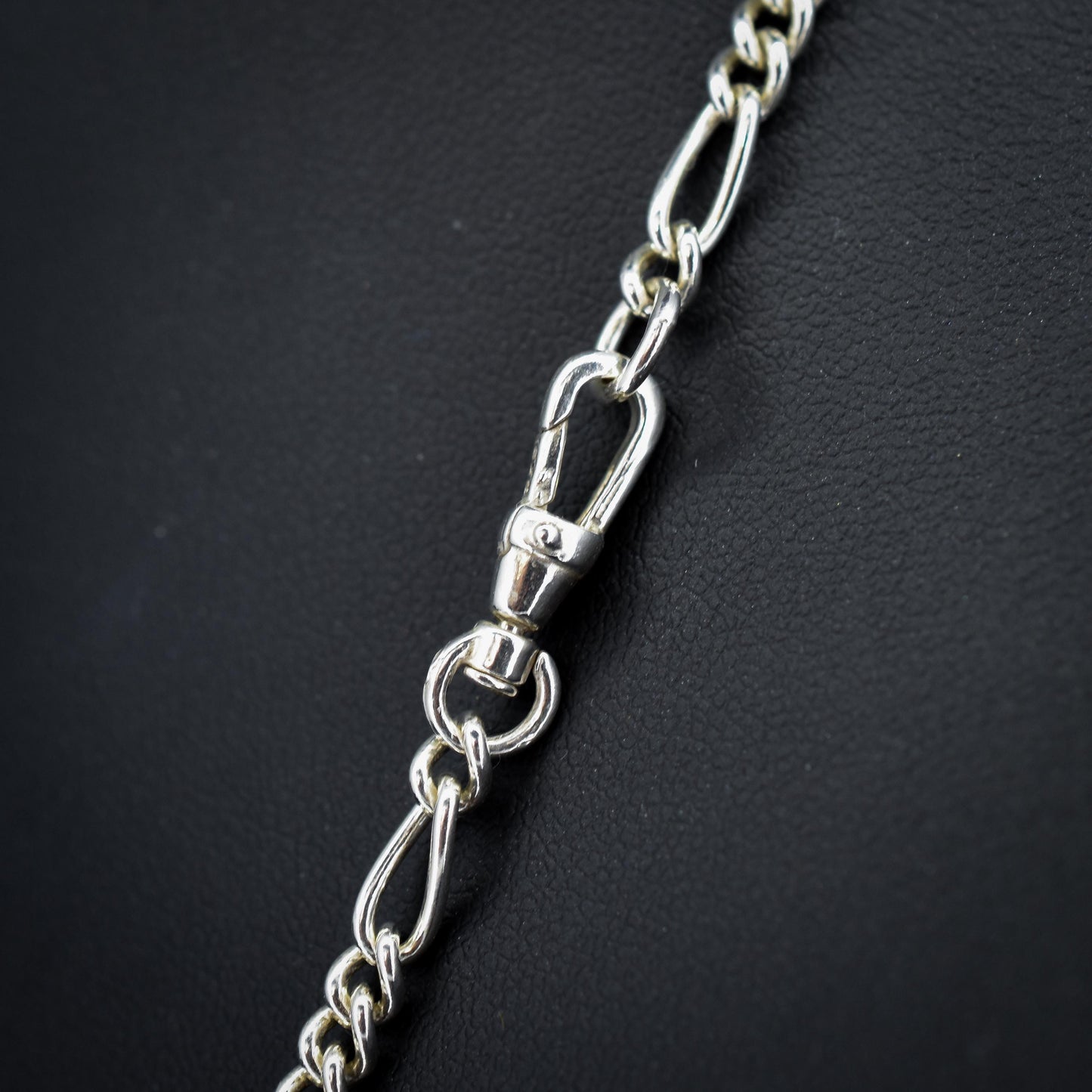 Vintage Sterling Silver Figaro Albert Chain Necklace with Dog Clip, T Bar & Tassel | 18"