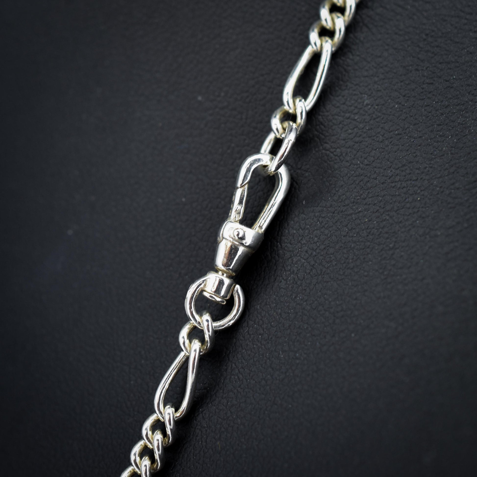 Vintage Sterling Silver Figaro Albert Chain Necklace with Dog Clip, T Bar & Tassel | 18"