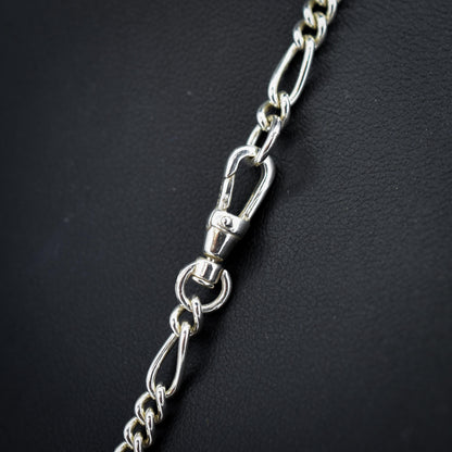 Vintage Sterling Silver Figaro Albert Chain Necklace with Dog Clip, T Bar & Tassel | 18"