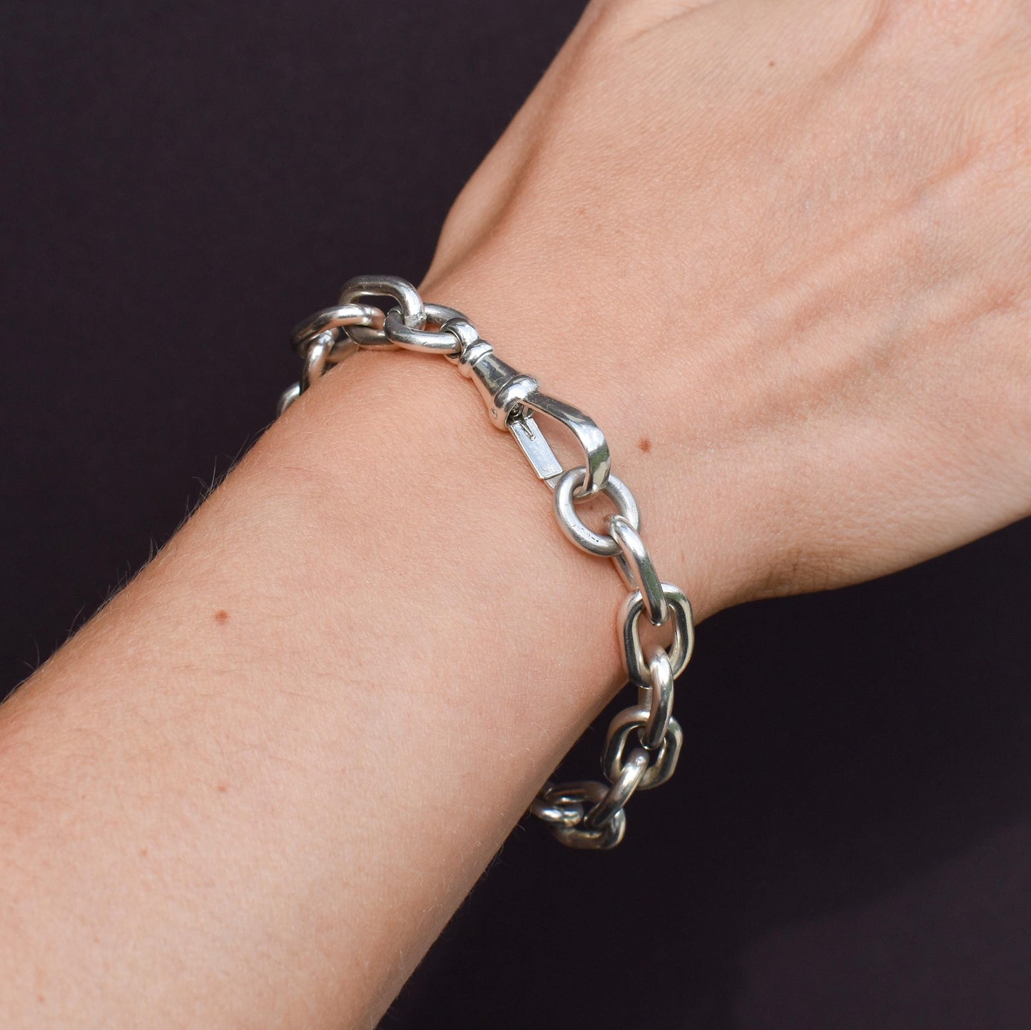 Vintage Chunky Sterling Silver Bracelet with Dog Clip | 7.5"