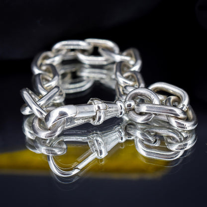 Vintage Chunky Sterling Silver Bracelet with Dog Clip | 7.5"