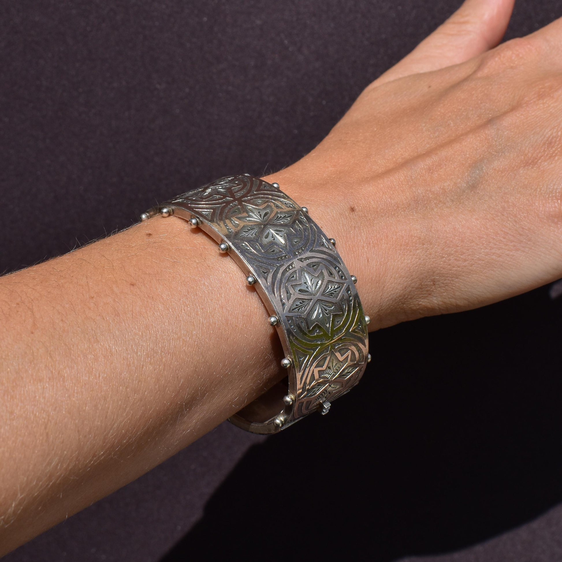 Antique Victorian Gold and Silver Aesthetic Bangle Bracelet | Birmingham 1882