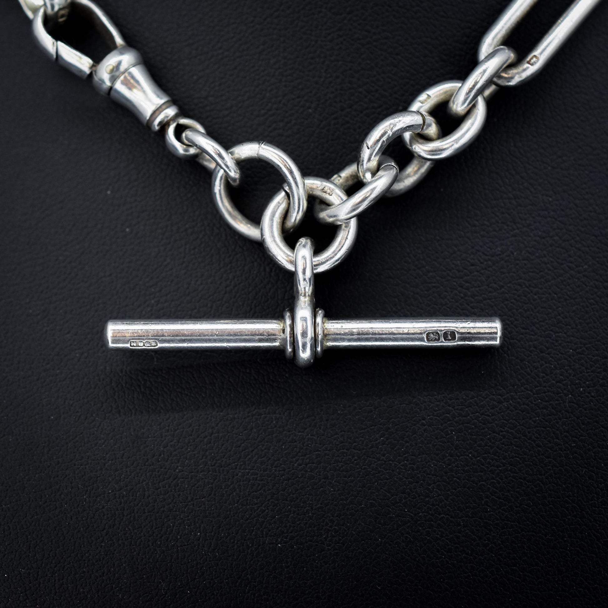 Antique '1910' Sterling Silver Trombone Oval Link Watch Chain Necklace | 15"