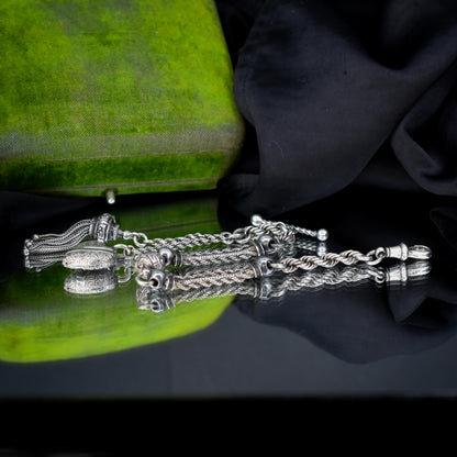 Antique Silver Heart Albertina Albert Watch Chain Bracelet with Tassel