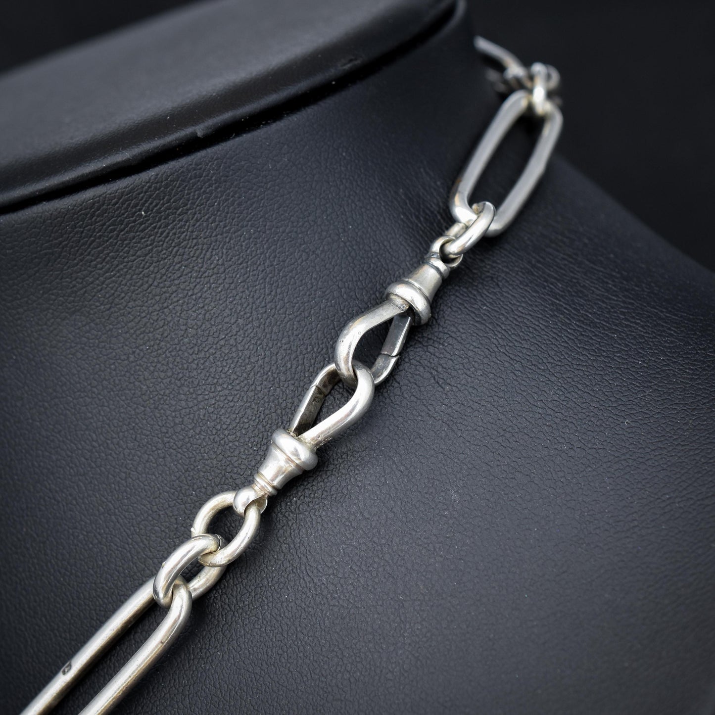 Antique Victorian '1888' Sterling Silver Trombone Love Knot Watch Chain Necklace | 14.25"