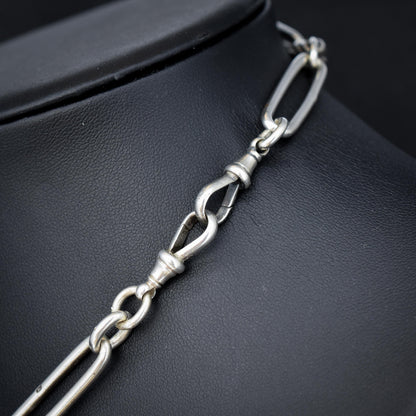 Antique Victorian '1888' Sterling Silver Trombone Love Knot Watch Chain Necklace | 14.25"